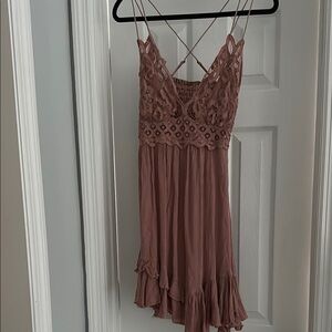 Free People Pink Ruffled Asymmetrical Mini Dress